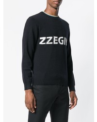 schwarzer bedruckter Pullover mit einem Rundhalsausschnitt von Z Zegna