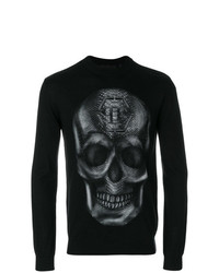 schwarzer bedruckter Pullover mit einem Rundhalsausschnitt von Philipp Plein