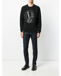 schwarzer bedruckter Pullover mit einem Rundhalsausschnitt von Versace Jeans