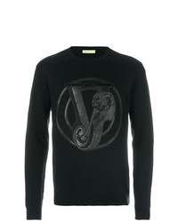 schwarzer bedruckter Pullover mit einem Rundhalsausschnitt von Versace Jeans