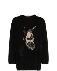 schwarzer bedruckter Pullover mit einem Rundhalsausschnitt von Yohji Yamamoto