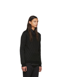 schwarzer bedruckter Pullover mit einem V-Ausschnitt von Fendi