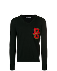 schwarzer bedruckter Pullover mit einem V-Ausschnitt von Dolce & Gabbana