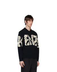 schwarzer bedruckter Pullover mit einem V-Ausschnitt von Kenzo