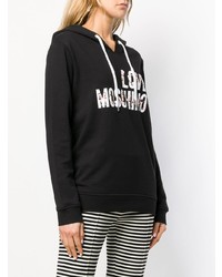 schwarzer bedruckter Pullover mit einer Kapuze von Love Moschino