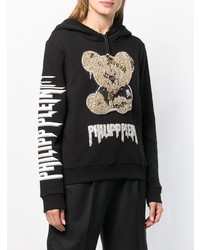 schwarzer bedruckter Pullover mit einer Kapuze von Philipp Plein