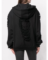 schwarzer bedruckter Pullover mit einer Kapuze von Almaz