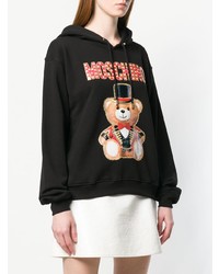 schwarzer bedruckter Pullover mit einer Kapuze von Moschino