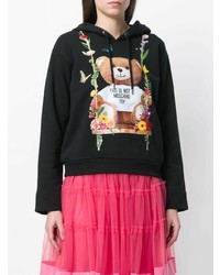 schwarzer bedruckter Pullover mit einer Kapuze von Moschino