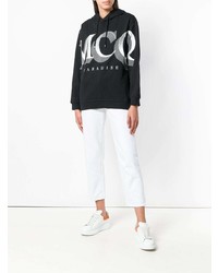 schwarzer bedruckter Pullover mit einer Kapuze von McQ Alexander McQueen