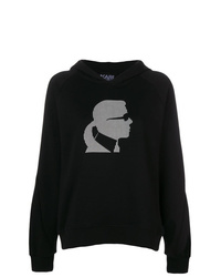 schwarzer bedruckter Pullover mit einer Kapuze von Karl Lagerfeld