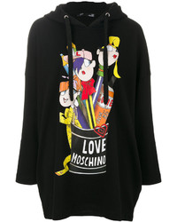 schwarzer bedruckter Pullover mit einer Kapuze von Love Moschino
