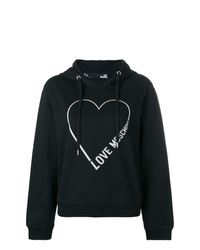 schwarzer bedruckter Pullover mit einer Kapuze von Love Moschino