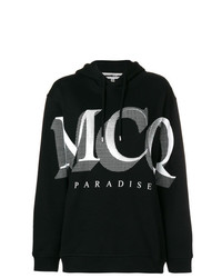 schwarzer bedruckter Pullover mit einer Kapuze von McQ Alexander McQueen