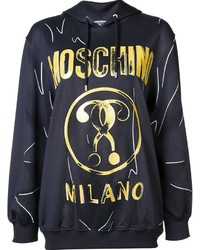 schwarzer bedruckter Pullover mit einer Kapuze von Moschino