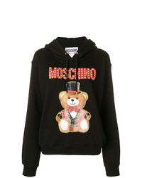 schwarzer bedruckter Pullover mit einer Kapuze von Moschino