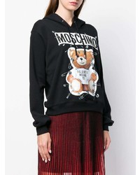 schwarzer bedruckter Pullover mit einer Kapuze von Moschino