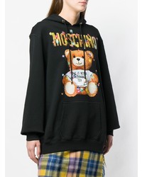 schwarzer bedruckter Pullover mit einer Kapuze von Moschino