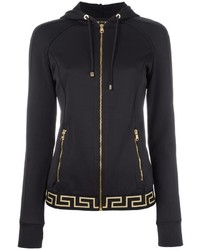 schwarzer bedruckter Pullover mit einer Kapuze von Versace