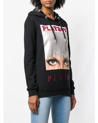 schwarzer bedruckter Pullover mit einer Kapuze von Philipp Plein