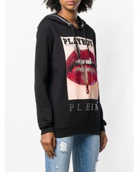 schwarzer bedruckter Pullover mit einer Kapuze von Philipp Plein