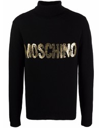 schwarzer bedruckter Rollkragenpullover von Moschino