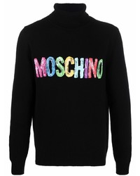 schwarzer bedruckter Wollrollkragenpullover von Moschino