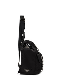 schwarzer beschlagener Nylon Rucksack von Prada