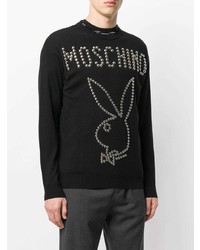 schwarzer beschlagener Pullover mit einem Rundhalsausschnitt von Moschino