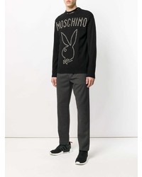 schwarzer beschlagener Pullover mit einem Rundhalsausschnitt von Moschino