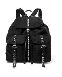 schwarzer beschlagener Segeltuch Rucksack von Prada