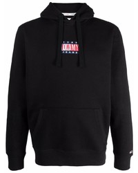 schwarzer bestickter Fleece-Pullover mit einem Kapuze von Tommy Jeans