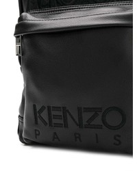 schwarzer bestickter Leder Rucksack von Kenzo