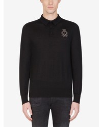 schwarzer bestickter Polo Pullover von Dolce & Gabbana