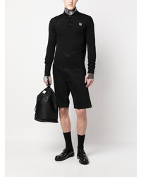 schwarzer bestickter Polo Pullover von Raf Simons