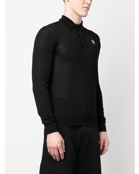 schwarzer bestickter Polo Pullover von Raf Simons