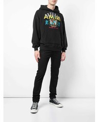 schwarzer bestickter Pullover mit einem Kapuze von Amiri