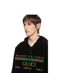 schwarzer bestickter Pullover mit einem Kapuze von Gucci