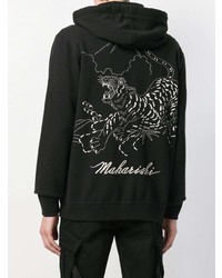 schwarzer bestickter Pullover mit einem Kapuze von Maharishi