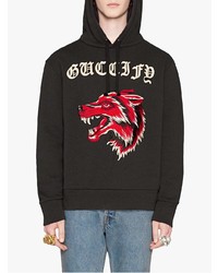 schwarzer bestickter Pullover mit einem Kapuze von Gucci