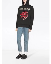 schwarzer bestickter Pullover mit einem Kapuze von Gucci