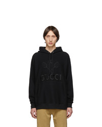 schwarzer bestickter Pullover mit einem Kapuze von Gucci