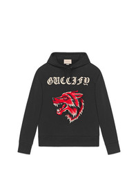 schwarzer bestickter Pullover mit einem Kapuze von Gucci