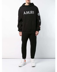 schwarzer bestickter Pullover mit einem Kapuze von Amiri