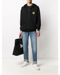 schwarzer bestickter Pullover mit einem Kapuze von Moschino