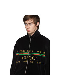 schwarzer bestickter Pullover mit einem Reißverschluß von Gucci