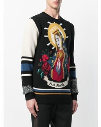 schwarzer bestickter Pullover mit einem Rundhalsausschnitt von Dolce & Gabbana