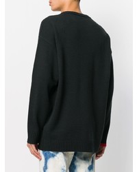 schwarzer bestickter Pullover mit einem Rundhalsausschnitt von Diesel