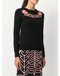 schwarzer bestickter Pullover mit einem Rundhalsausschnitt von Temperley London