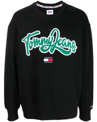 schwarzer bestickter Pullover mit einem Rundhalsausschnitt von Tommy Jeans